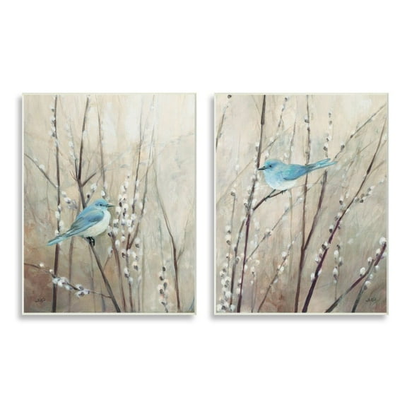 Stupell Industries Peaceful Perched Blue Birds Animal Nature Painting Unframed Art Print Wall Art Set of 2, 10x15, by Julia Purinton