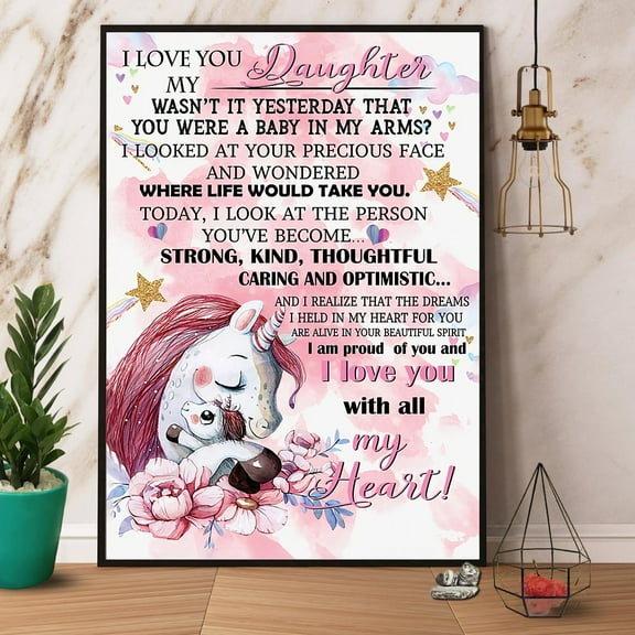 Unicorn I Love You My Daughter Paper Poster No Frame Matte Wall Art Decor 11 x 17 Inch Poster