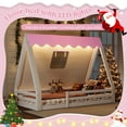 thumbnail image 4 of Twin Size House Floor Bed with Tent and Light, Solid Wood Teepee Floor Bed with Full-length Guardrails, Montessori and Childlike Design, White+Pink, 4 of 21