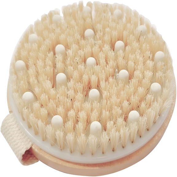RAGUPEL Bamboo Dry Body Brush with Massage Nodes, Exfoliating Shower Scrubber for Dead Skin Removal, Non-Slip Strap Bath Brush for Circulation, Soft Smooth Skin Care Tool