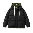 thumbnail image 1 of Pisexur Mens Winter Vest Man Solid Color Fake Two Hooded Drawstring Pockets Large Size Coat Cotton-padded Clothes Mens Puffer Jacket Winter Coats for Men, 1 of 3
