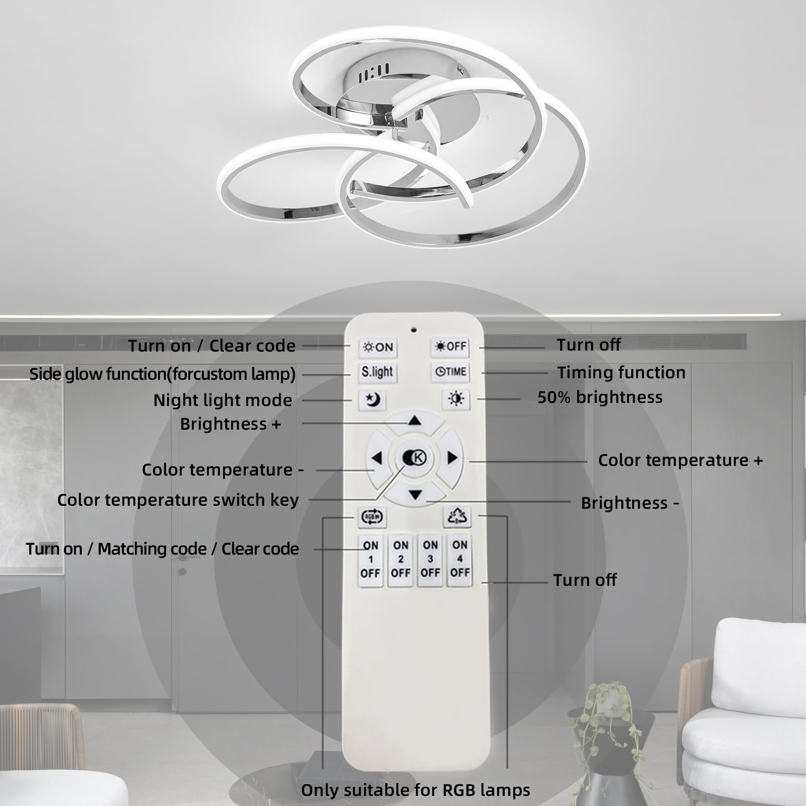 ADISUN Modern LED Ceiling Light 42W Dimmable Lighting Fixture with Remote Control Flush Mount Ceiling Lamp for Bedroom Living Dining Room Kitchen