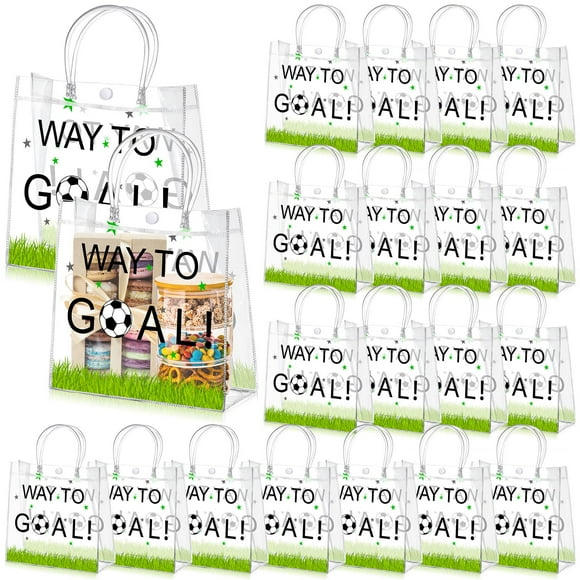 Abbylike 24 Bolsas de Regalo Transparentes de PVC con Diseño de Fútbol 20 x 20 x 8 cm