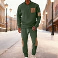thumbnail image 2 of Hinvhai Men's fashion casual shirt jogging pants two-piece set, half zip long sleeved top pants sports set Army Green M(M), 2 of 7
