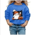 thumbnail image 2 of Generic Children Halloween Cute Little Bats and Pumpkin Printed Round Neck Sweater Autumn Hoodie Autumn Winter Clothes for Holiday Christmas Party（7-8 Years Blue）, 2 of 4