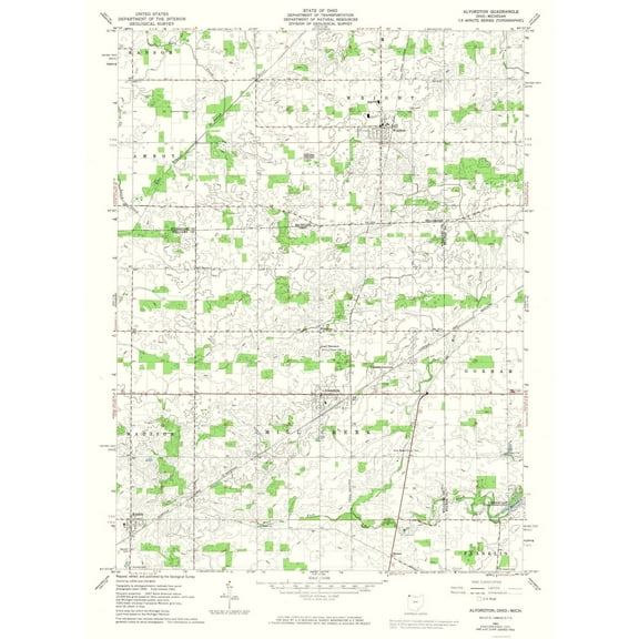 Topographical Map - Alvordton Ohio Quad - USGS 1961 - Vintage Wall Art