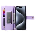 thumbnail image 2 of Allytechgroup Wallet Case for Apple iPhone 16 Pro Max, 9 Cards Holder + Zipper Pocket + Hand Wrist Shockproof Stand Flip Cover RFID Blocking Phone Case for Women Men, Purple, 2 of 7