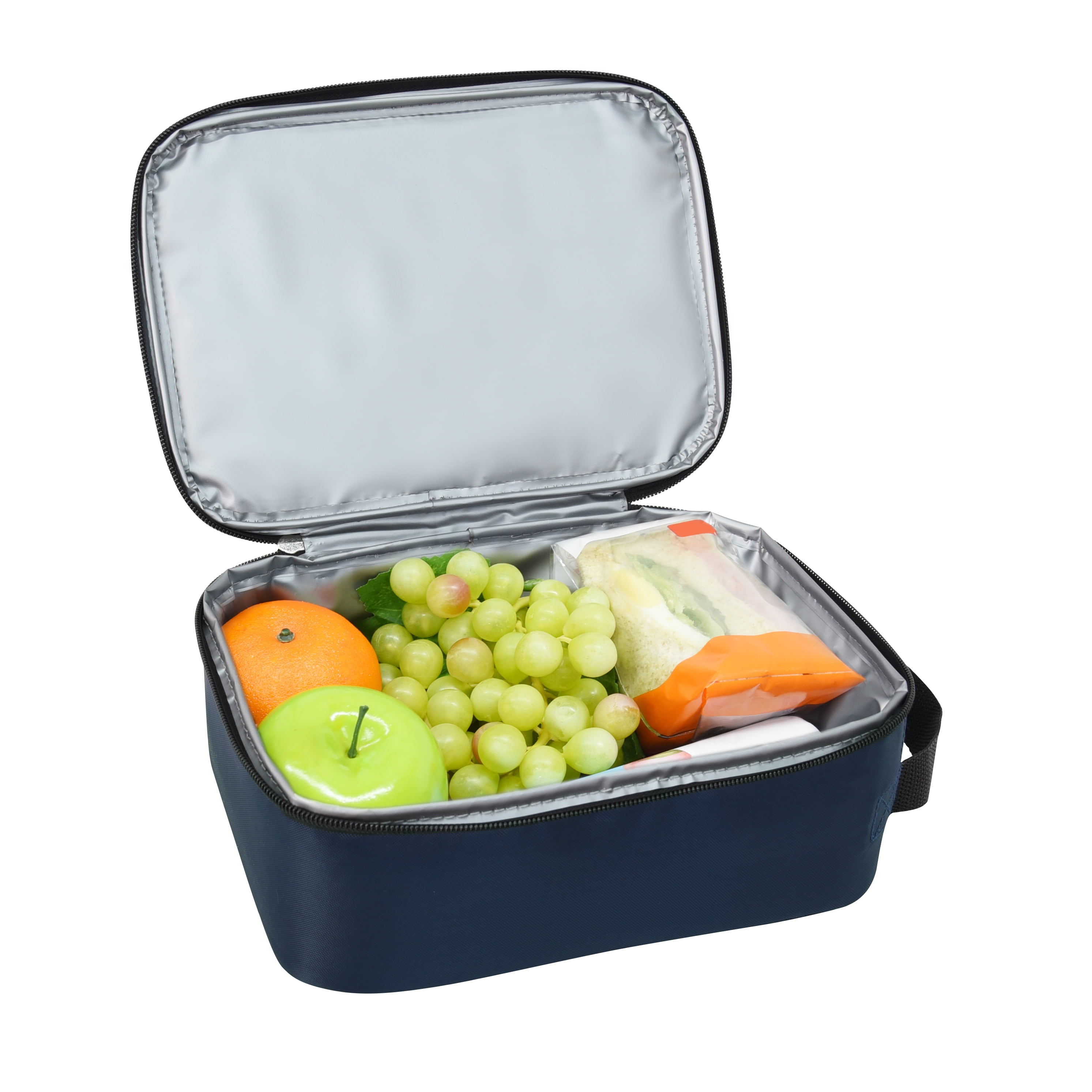 Your Zone Reusable Polyester Lunch Bag with Top Handle & Side Mesh Pocket, Blue