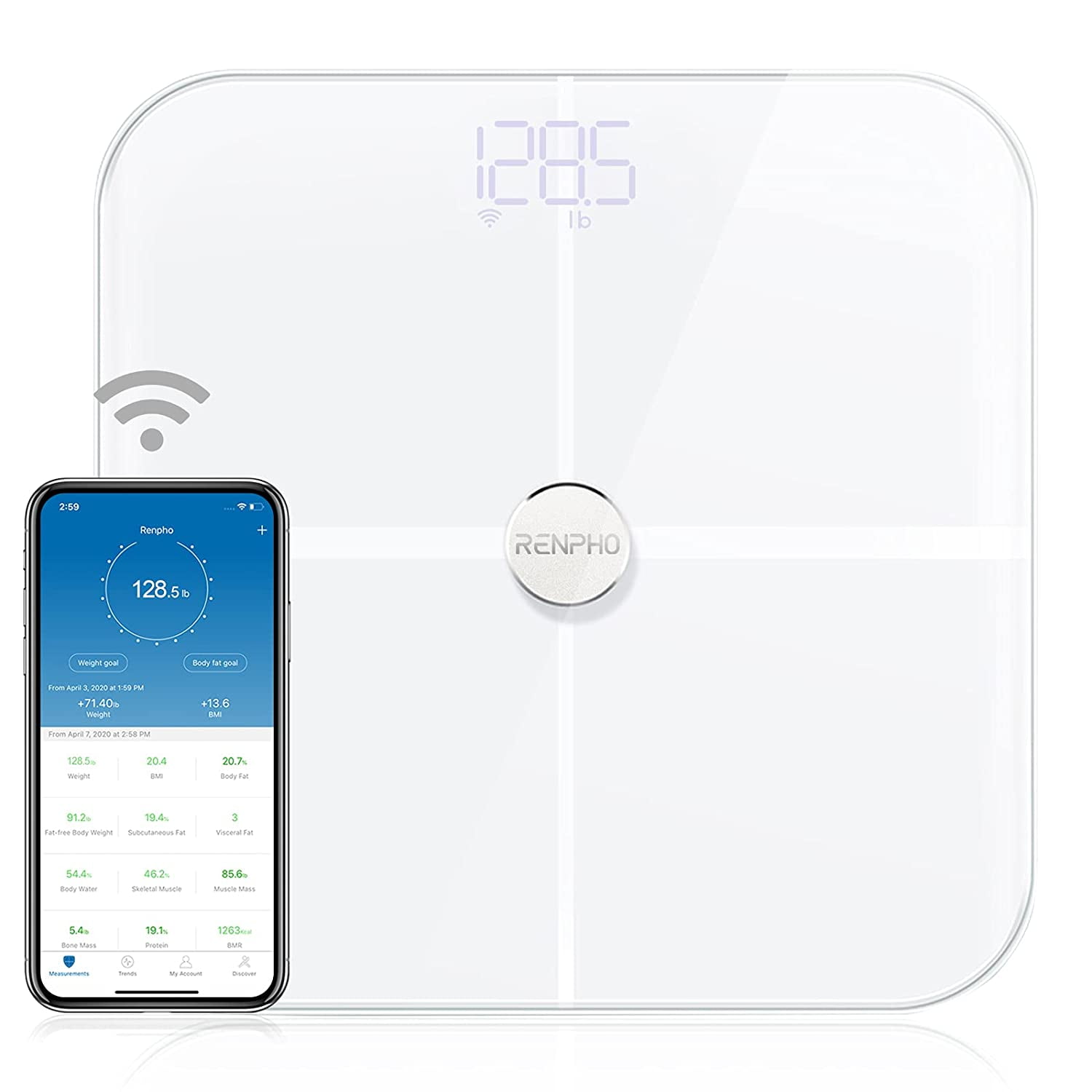 RENPHO Bluetooth Body Fat Scale with IOS and Android APP Digital Bathroom White 