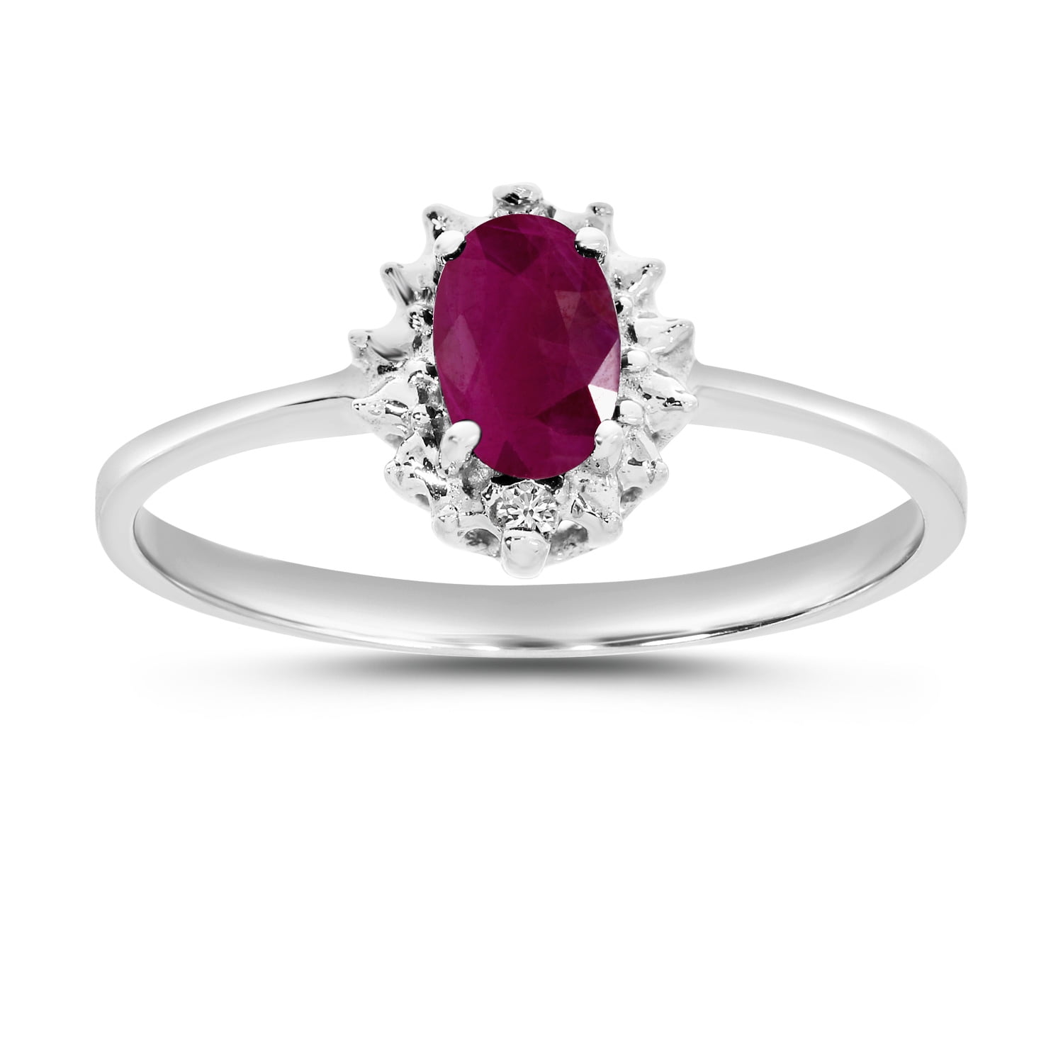 14k White Gold Oval Ruby And Diamond Ring