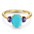 thumbnail image 3 of Gem Stone King 10K Yellow Gold Green Turquoise and Purple Amethyst Engagement Ring for Women | 2.00 Cttw | Oval 9X7MM | Gemstone Birthstone | Size 6, 3 of 6