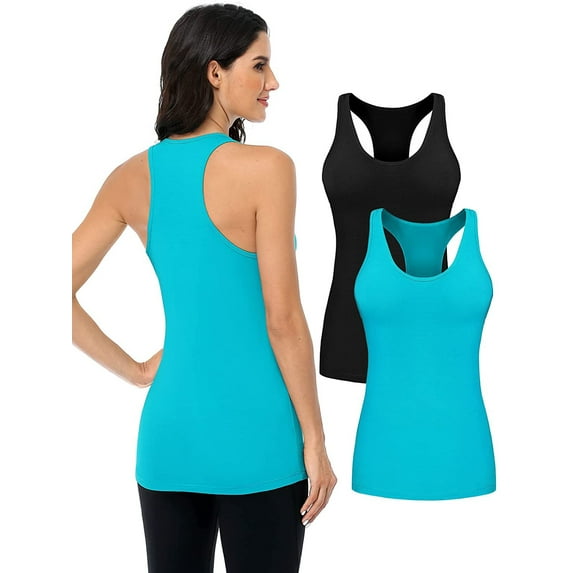 Women's Cotton Racer Back Tank Top Moderate Length Cmiaole,2-Packs
