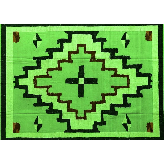Ahgly Company Indoor Rectangle Southwestern Green Country Area Rugs, 5' x 7'