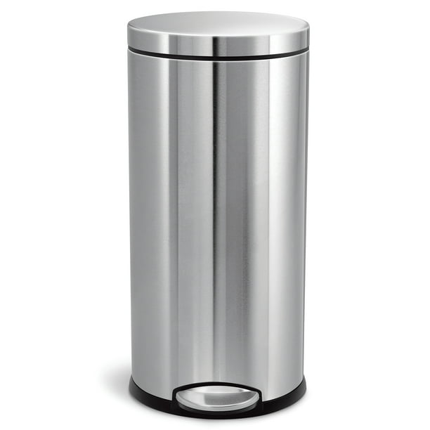 8 Gallon Round Step Trash Can Brushed, Simplehuman 6l Stainless Steel Semi Round Step Trash Can