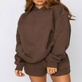 thumbnail image 2 of Casual Solid Color Hooded Sweatshirt and Loose Shorts Set for Women, 2 of 6
