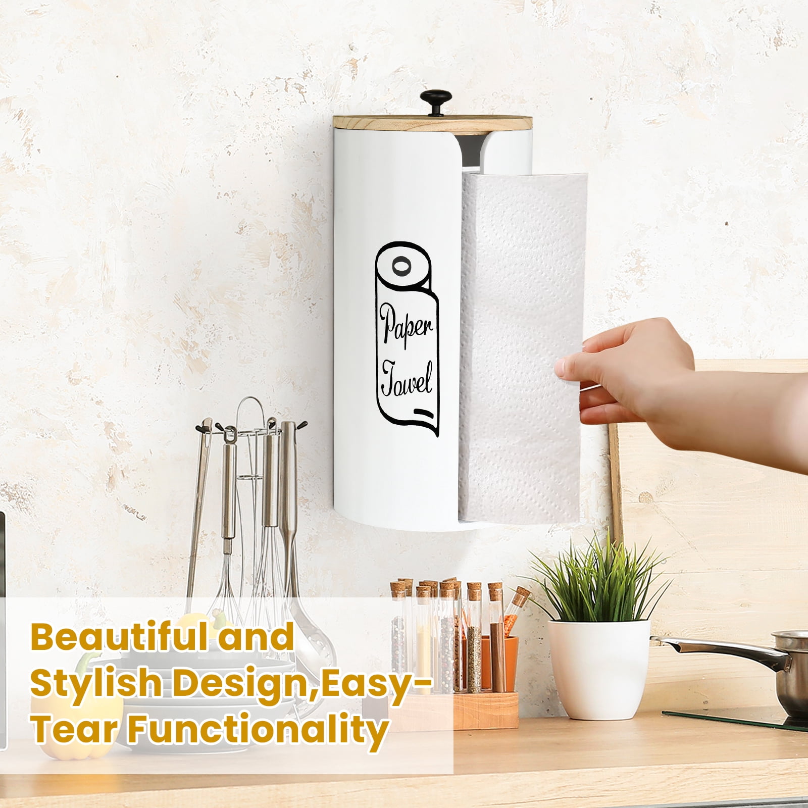 Paper Towel Holder Countertop, Farmhouse Paper Towel Stand for Kitchen, Wood Paper Towel Roll Holder for Kitchen Countertops, Bathroom, Bars & Dining Tables, Rustic Kitchen Decor and Accessories