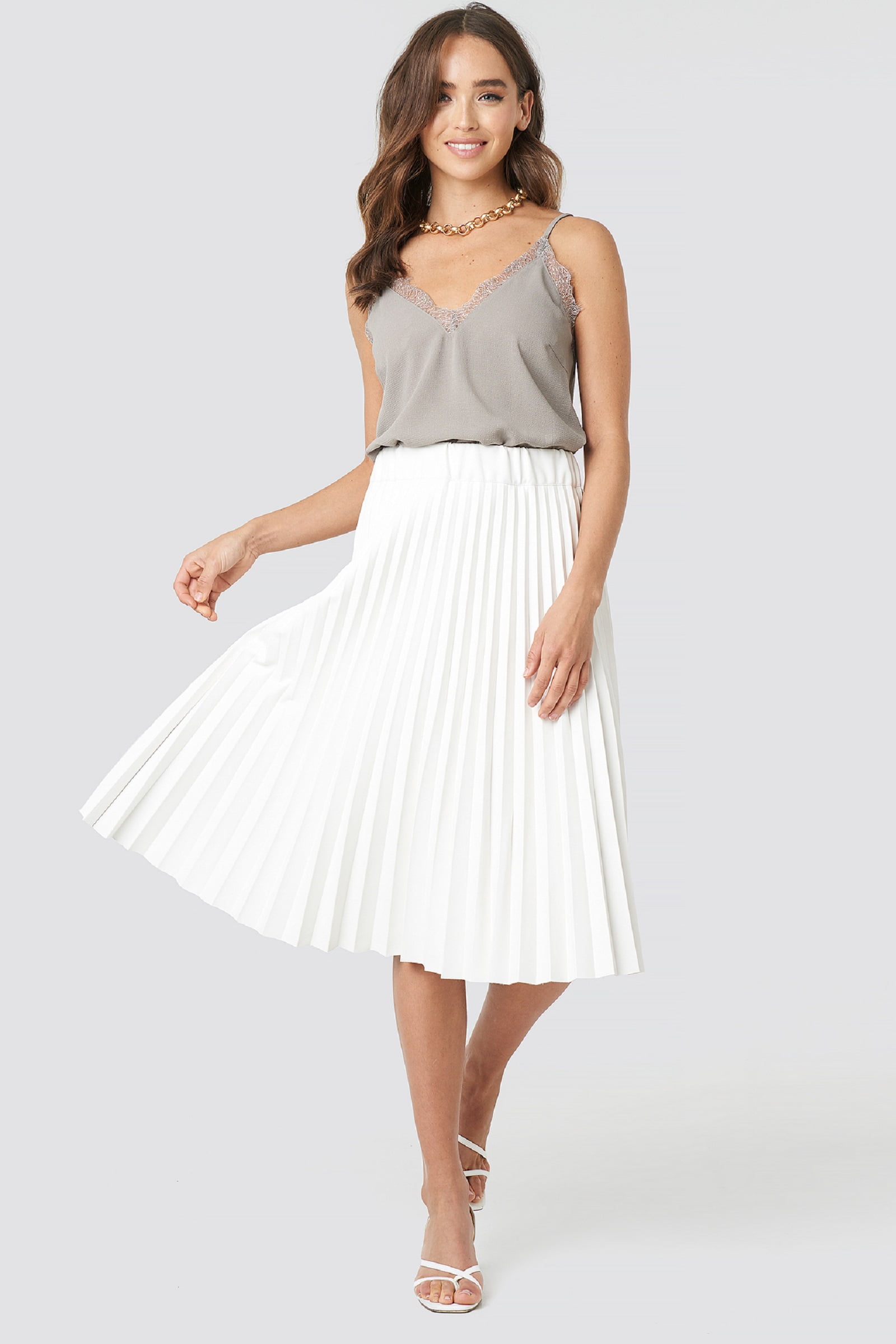 Diana Fashion DIANA FASHION WOMEN PLEATED MIDI SKIRT WHITE XL Diana Fashion DIANA FASHION WOMEN PLEATED MIDI SKIRT WHITE XL