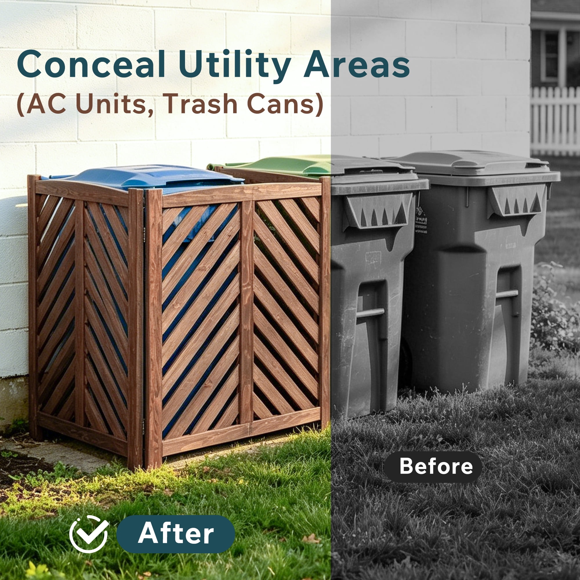 Air Conditioner Fence Screen, Outside Cedar Privacy Fence 3 Panels to Hide AC & Trash Enclosure, 33"W x 38"H