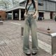 thumbnail image 2 of Mujer Otoño Invierno simplicidad suelta Color sólido cintura alta apariencia delgada pierna ancha ropa de mujer moda todo-fósforo pantalones vaqueros, 2 of 4