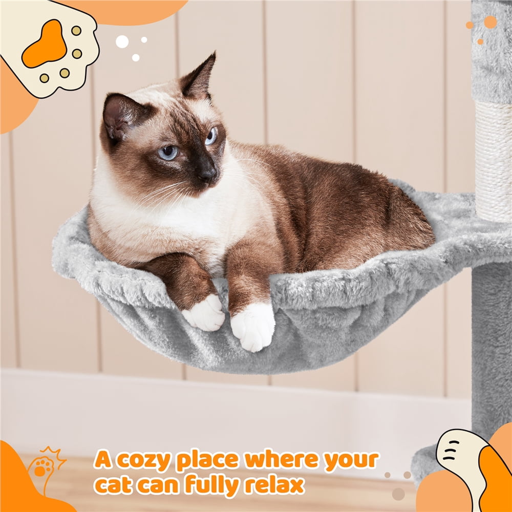 Yaheetech 76.4" Cat Tree Tower with 3 Condos and 2 Baskets, Light Gray