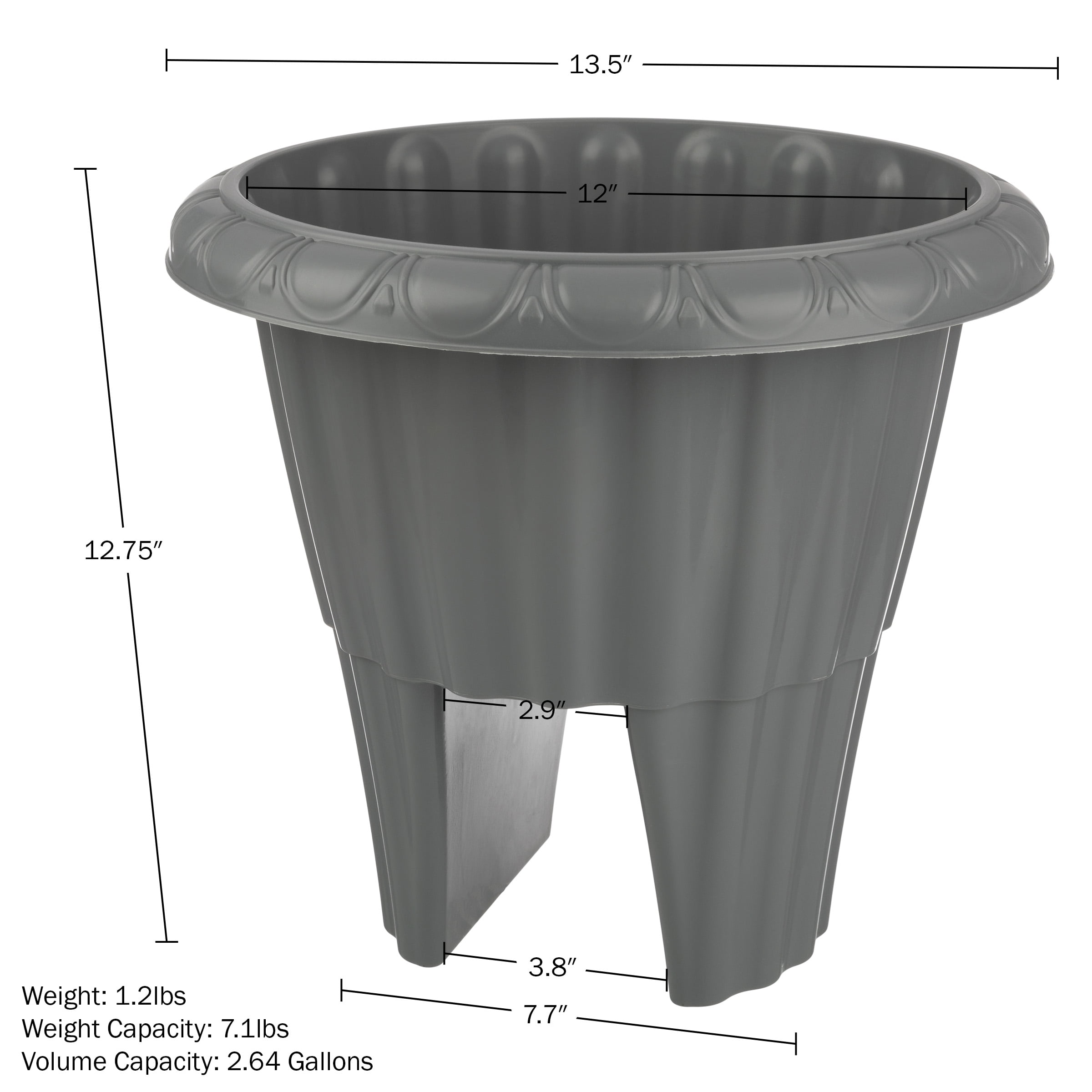 Pure Garden 13.5in Plastic Railing Planter - 2.6- gal Outdoor Flower Pot, Gray