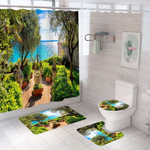 Set de baño Scenic Garden Coastal con cortina de ducha, 4 unidades