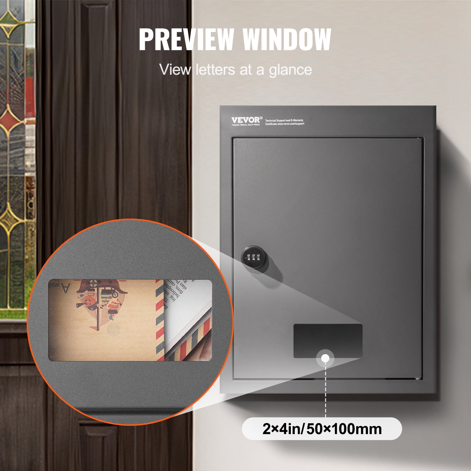 VEVOR Through The Wall Drop Box, Heavy Duty Steel Through The Wall Mailbox with 2.8-7.9" 13" Combination Lock, 12.5x6.3x16.9 Mail Drop Box, Dark Gray