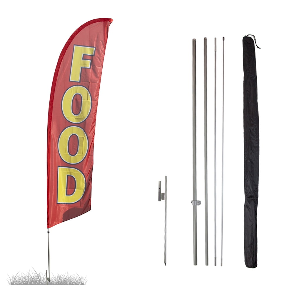 Food Feather Flag Kit 13.5ft Knitted Polyester Swooper Flag with Pole Set  and Ground Spike Printed in The USA
