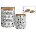 thumbnail image 1 of Geometric patterned Canister With Bamboo Lid, Set of 2, White, 1 of 1