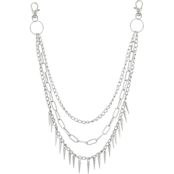 PIKADINGNIS Gothic Layered Silver-tone Spike Chunky Pants Chain, Wallet Chain, Belt Chain, Goth Accessories, Grunge Accessories, Punk accessories