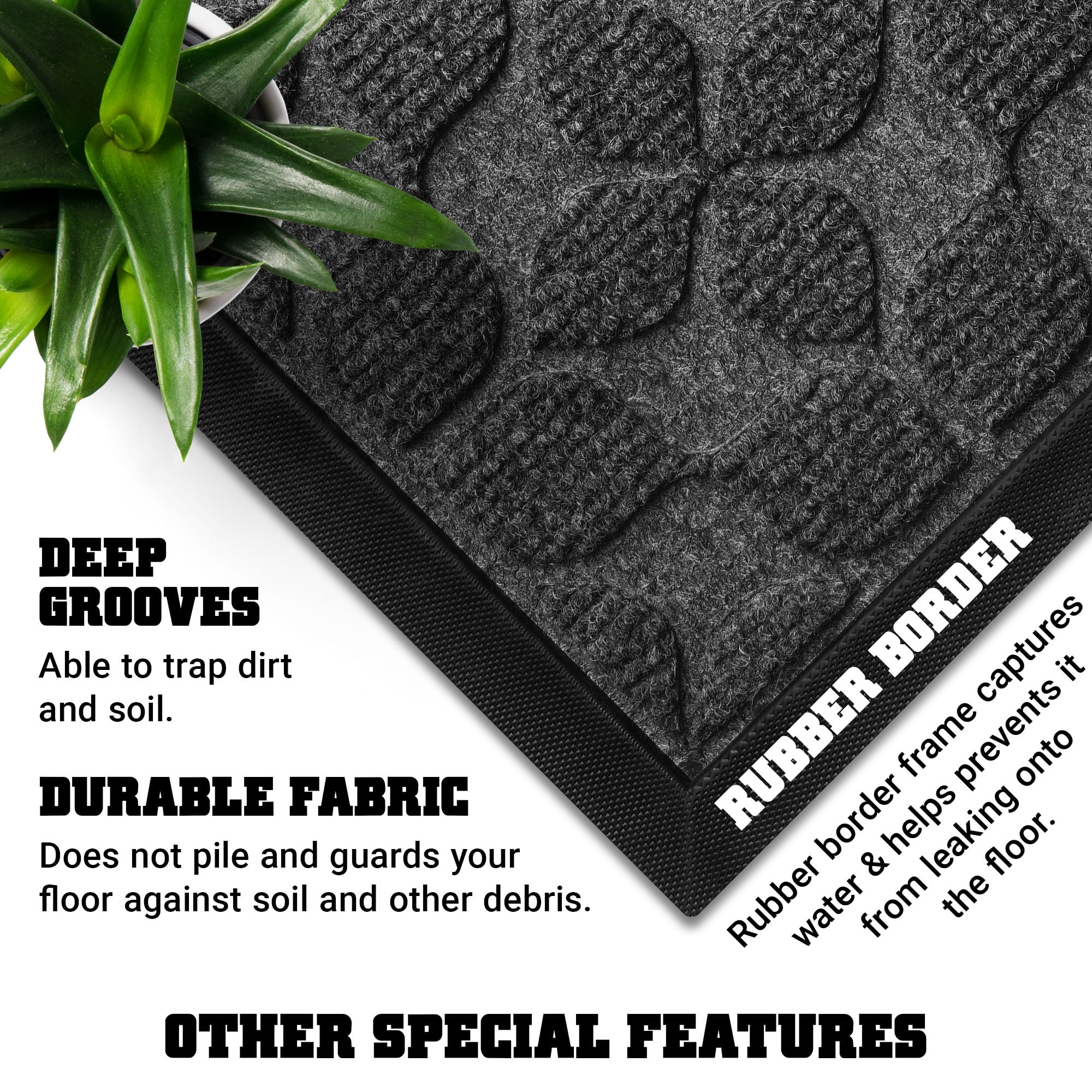 G128 23x35in Grey Floral Welcome Mat, Outdoor Front Door Rug for Entryway, Durable Doormat for Porch, Patio, or Indoor/Outdoor Use