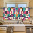 thumbnail image 2 of Yayeee Kitchen Curtains Tier Set of 2 Light Filtering 57"x36" Over Sink Window Panels, Pink Geometric, 2 of 7