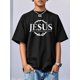 thumbnail image 1 of Boys' Casual "Jesus" Graphic Print Crew Neck Short Sleeve T-Shirt - Black, Summer Tee, Soft Knit Fabric, Regular Fit, Perfect for Casual Attire, Everyday Youth Tee | Short Sleeve Shirt, 1 of 6