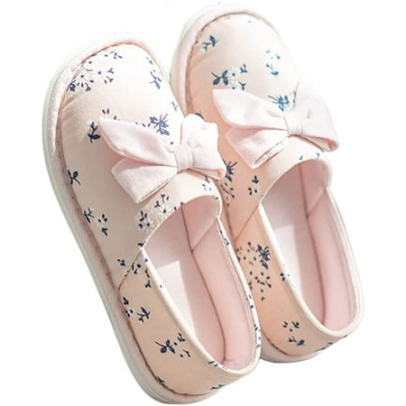 

CoCopeaunt Women Cute Bowknot Slippers Cotton Moisture Wicking Lining Adjustable Closure House Slides Memory Foam Indoor Outdoor Shoes