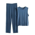 thumbnail image 2 of ALLLIST Pajamas Men Set Crew Neck Big And Tall Sleepwear Sleeveless Tops & Bottom Solid Blue Pjs Sets Mens Pajamas 3XL-6XL, 2 of 3