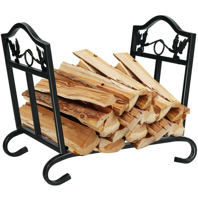 Gymax Support Pliable pour Bûches de Bois, Acier, Rangement pour Foyer, Noir