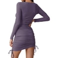 thumbnail image 3 of Women Bodycon Ruched Mini Dress Long Sleeve Drawstring Stretchy Casual Ribbed Party Club Dresses, 3 of 5