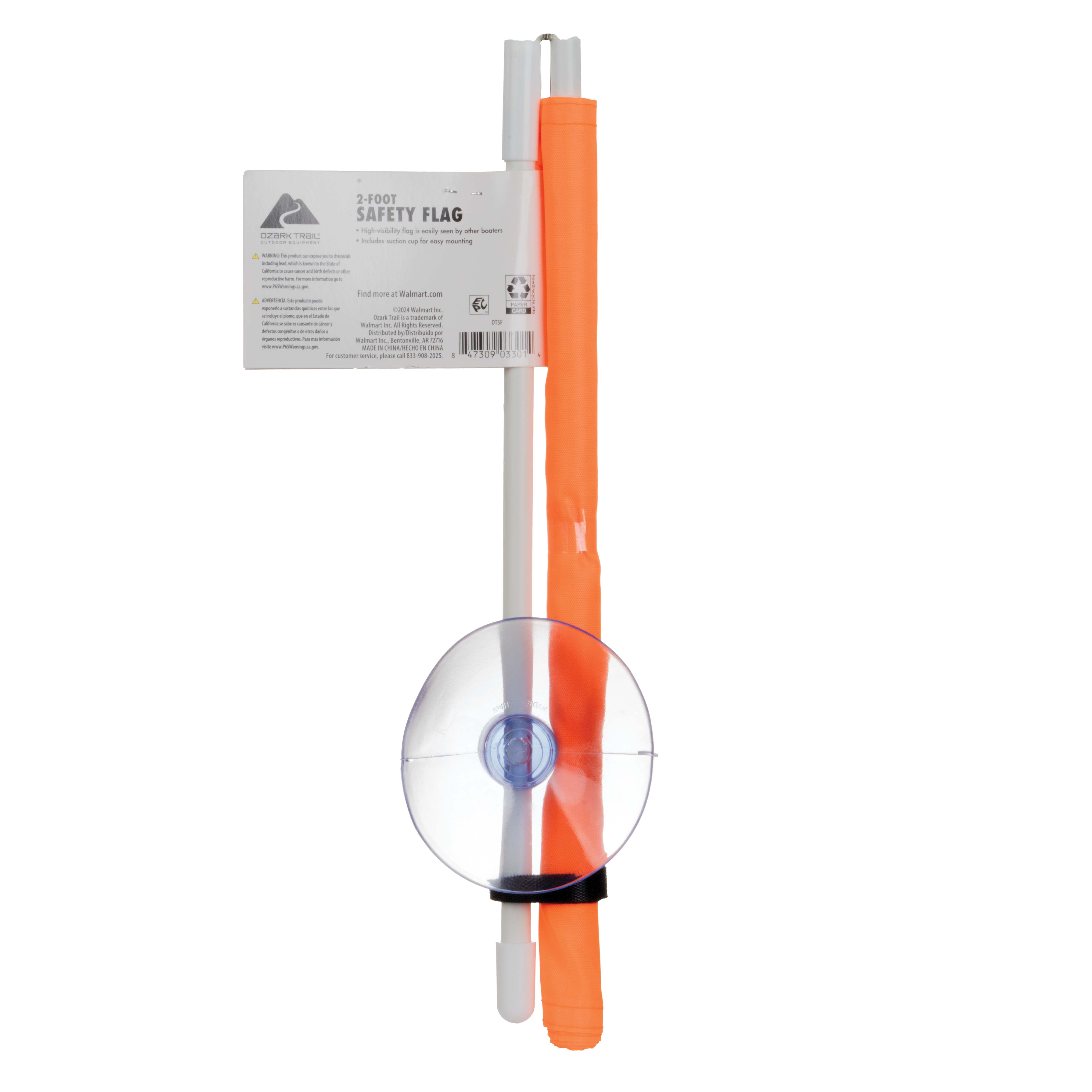 Ozark Trail 2-Foot Fold-Up Boater's Safety Flag with Suction Cup Mount, Orange