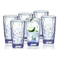 VEILEDGEM 15 oz Unbreakable Blue Textured Acrylic Juice Glasses, (Set of 6)