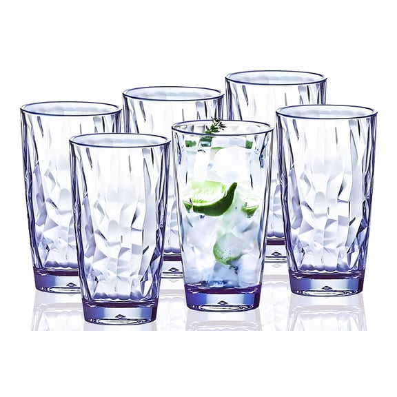 VEILEDGEM 15 oz Unbreakable Blue Textured Acrylic Juice Glasses, (Set of 6)