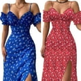 thumbnail image 2 of Yokua Casual Print Summer Dress Off Shoulder Sundress Sexy Spaghetti Strap V-Neck, 2 of 14
