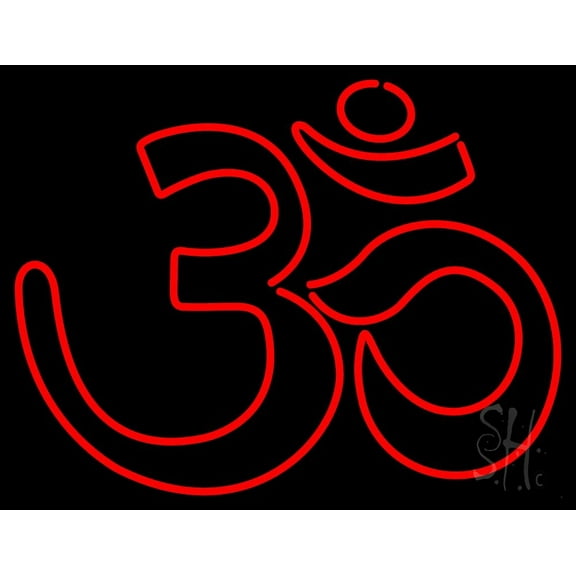 Red Om LED Neon Sign 24" Tall x 31" Wide - inches Black Square Cut Acrylic Backing, with Dimmer - Premium built indoor Sign for Home décor, Event, Religious place, Store interior, Office.