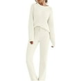 thumbnail image 3 of Women's Casual Pajama Set Fuzzy Knitted Long Sleeve Pj Loungewear,Beige,L, 3 of 8