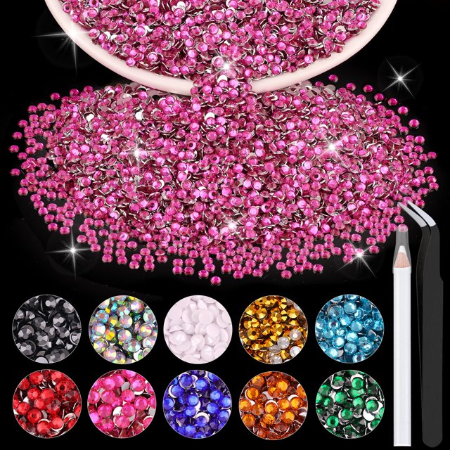 5000 diamantes de imitación de resina de 0.079 in a granel (rosa fuerte) deslumbrantes cristales planos para manualidades, decoración de uñas, gemas para vasos, zapatos, ropa, tela con bolígrafo y pin