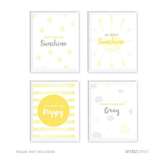 Koyal Wholesale Nursery Kids Room Wall Art Decor, Lullaby Collection, You are My Sunshine, 4-Pack, Unframed