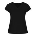 thumbnail image 3 of QLEICOM Womens Summer Tops Oversized T-shirts Solid Short Sleeve V-Neck Casual Loose Tunic Tank Tops Women Shirts Blouses Black XL, 3 of 5
