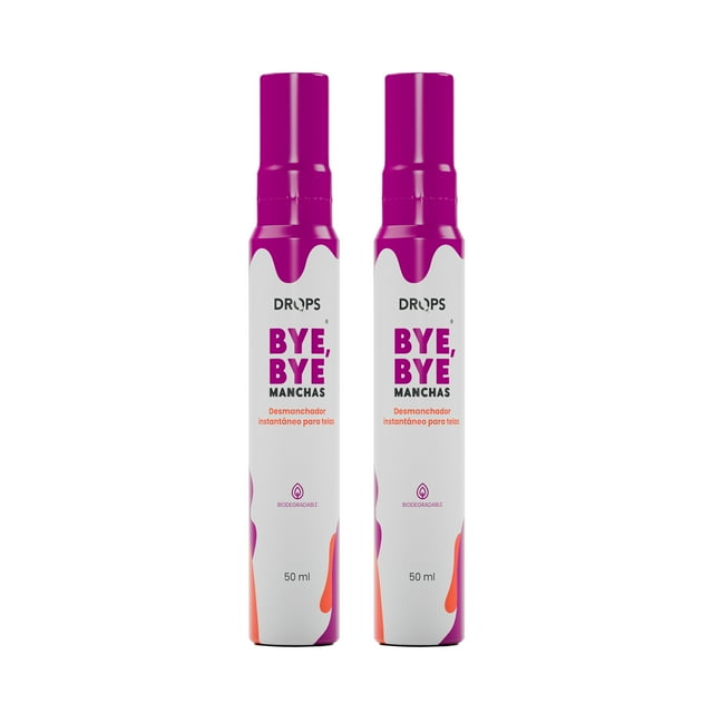 Pack de 2 Drops Bye Bye Manchas de 50 ml. Quita manchas ropa. Lava alfombras y tapicería. Limpiador de sillones de tela. Quitamanchas axilas ropa desodorante y sudor. Biodegradable