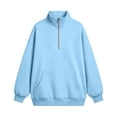 thumbnail image 4 of vdgthytj Sweatshirts for Women Long Sleeve Lapel Collar Quarter Zip Oversized Drop Shoulder Fashion Fall Athleisure Pullover Tops with Pocket(XX-Large,Sky Blue), 4 of 8