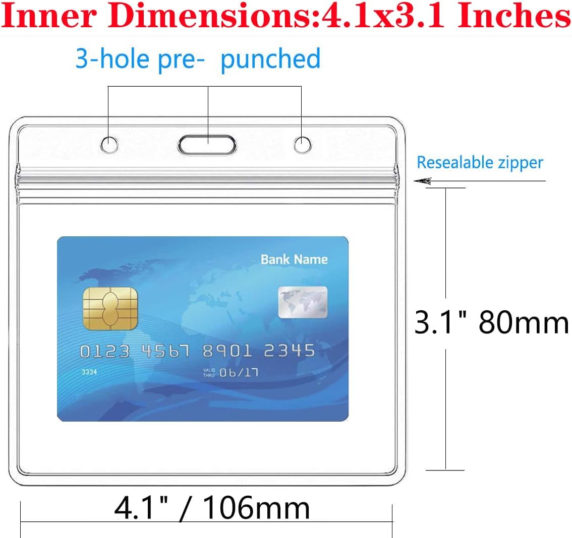 Extra Thick Horizontal ID Card Name Tag Badge Holder with Waterproof Type Resealable Zip (Holders, 6Packs) 3.74x2.36 Inches