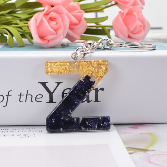 26 English Letter Black Crystal Keychain,Cute Key Chains for Women Girls, Initial Letter Keychains with White Tassel,Best Suitable for Key Handbag Backpack